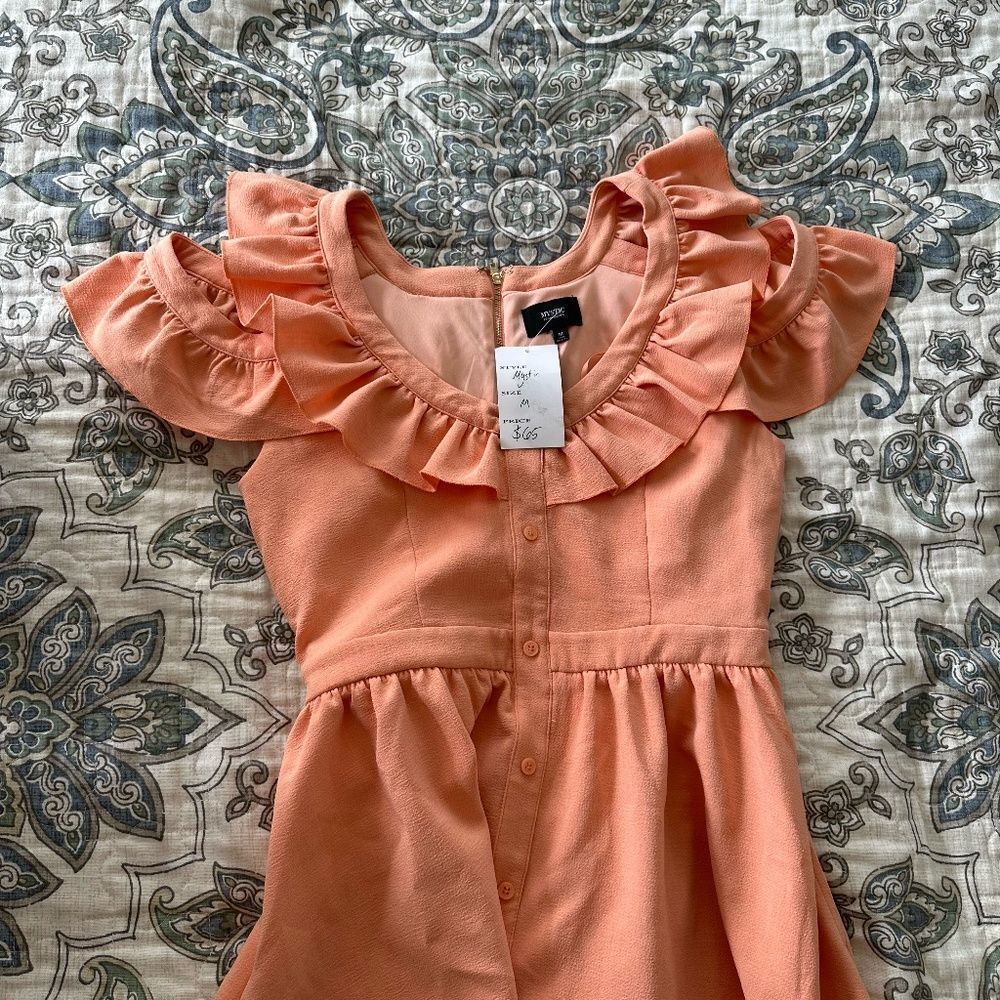 NWT Mystic Women’s Mini Dress Ruffle Sleeves Peach Size Medium